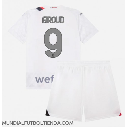 Camiseta AC Milan Olivier Giroud #9 Segunda Equipación Replica 2023-24 para niños mangas cortas (+ Pantalones cortos)